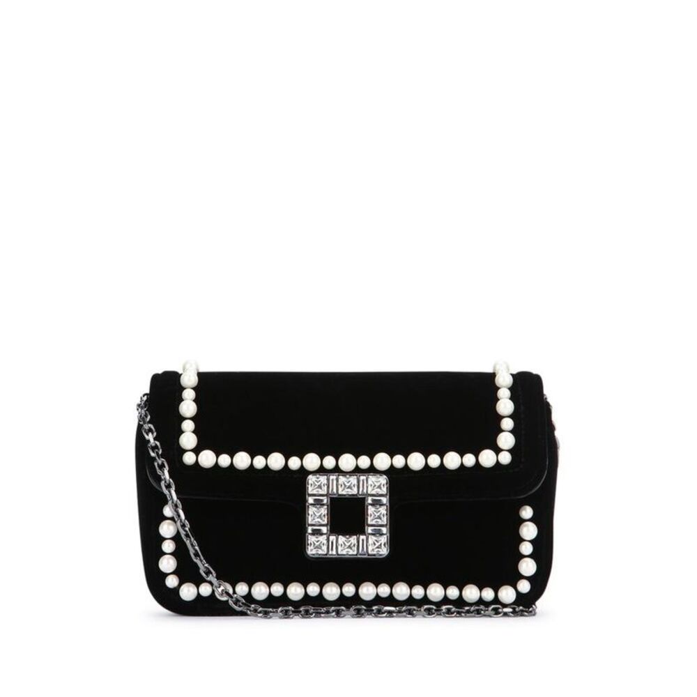 ROGER VIVIER Embellished Velvet Clutch Bag Women Black Handbags